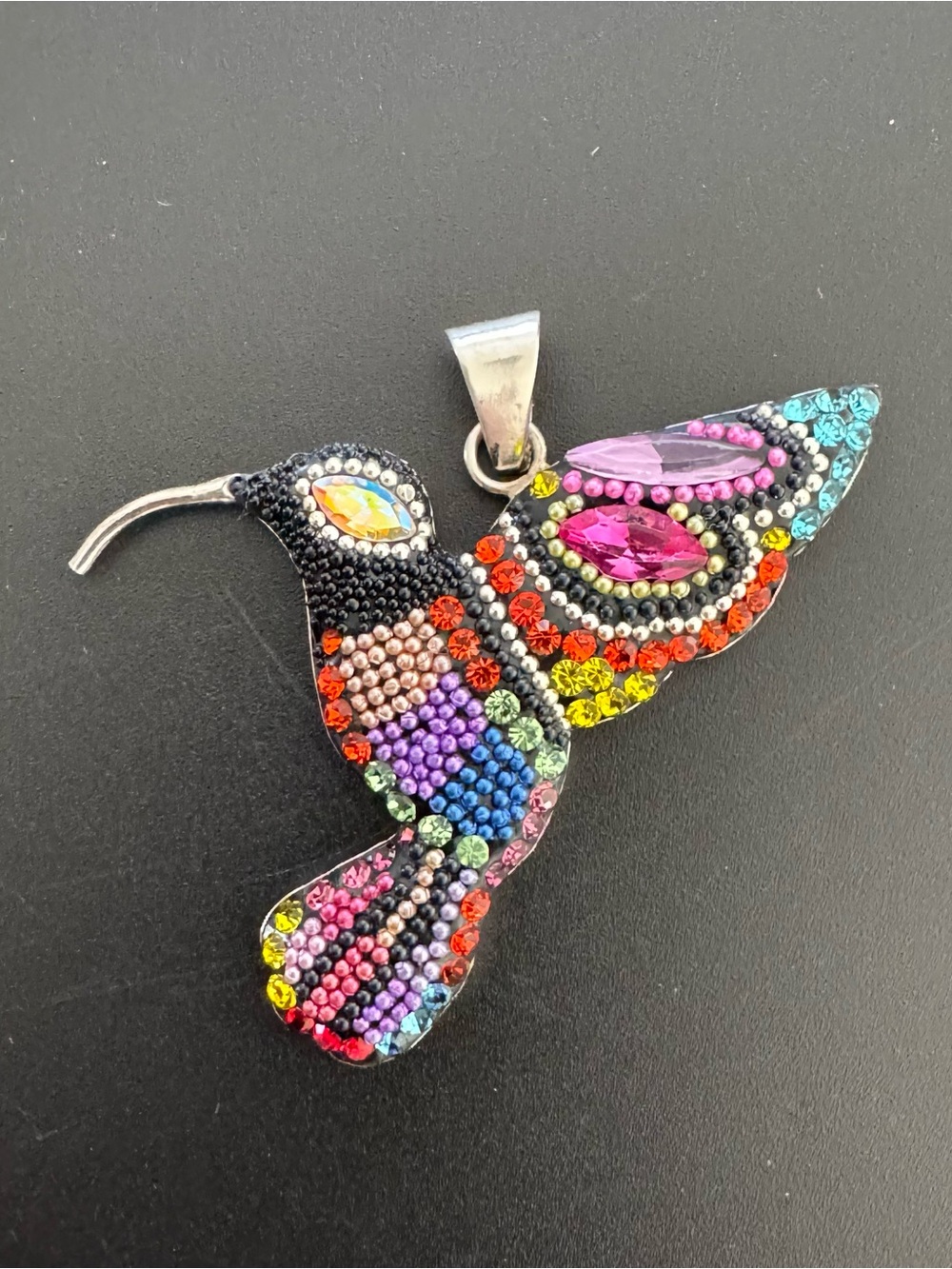 925‎ Sterling Silver Mexico Multi-Color Crystal Hummingbird Pendant Necklace